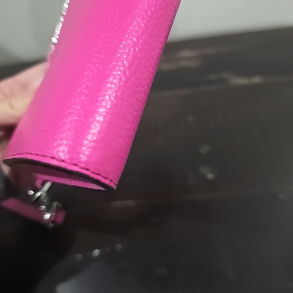 Michael Michael Kors Jet Set Double-Zip Pebbled Leather Wristlet in Cerise pink. - Picture 9 of 10